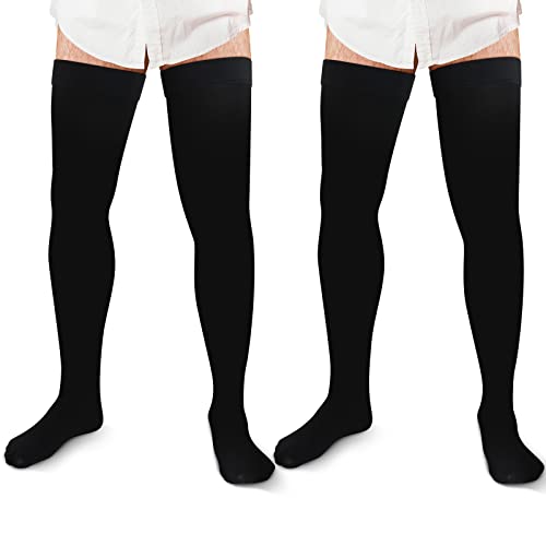Zhanmai 2 Pairs Thigh High Men's Compression Socks 20-30 Mmhg Compression Stocking with Silicone Grip Men's Dress Socks (...