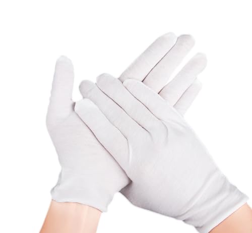 12 Pairs White Cotton Gloves For Dry Hands and Eczema,Soft Breathable Stretchy Working Gloves for coins, Jewelry,Moisturiz...