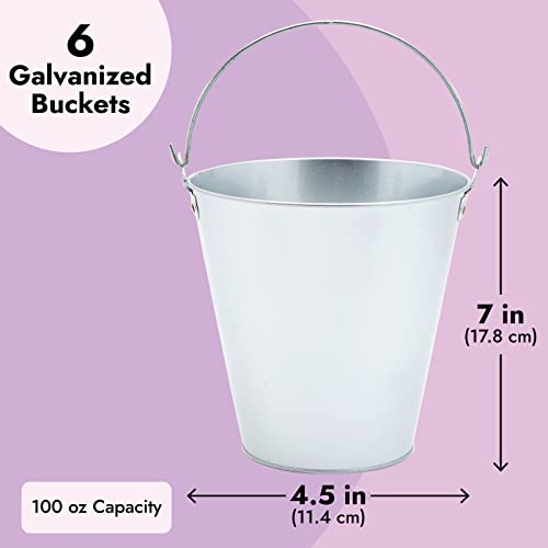 Juvale Metal Bucket - 6-Pack, 100 oz, 7 in Dia x 7.2 in H, Silver - Galvanized Buckets with Handles for Ice Tub & Beverage...