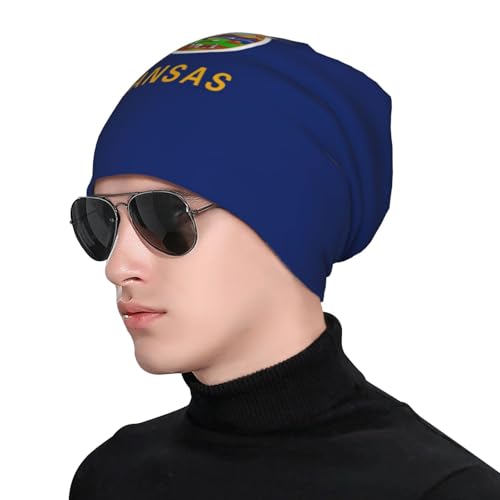 sackhg Kansas State Flag Print Winter Beanie Hat Men Women Soft Lightweight Thermal Cap for Outdoor Skiing Wear Black