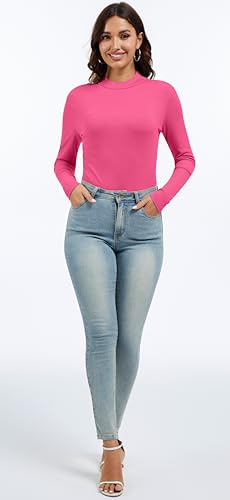 Jeqeocafy Women's Knitted Rib Mock Neck Long Sleeve Tshirt Fall Fashion Basic Thermal Underwear Tops Winter Clothes 2026