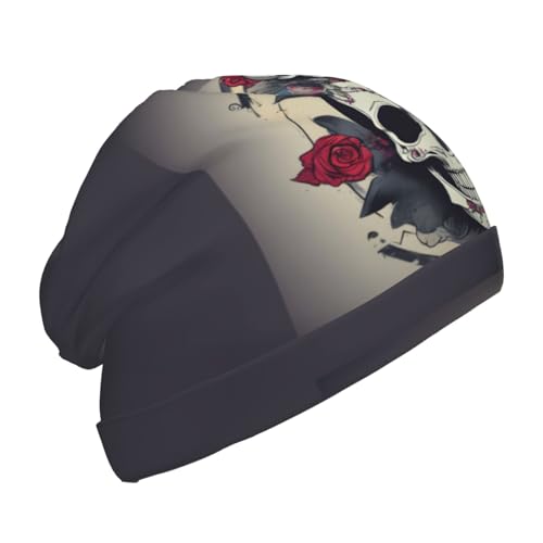 YANYU Skull Yoga Print Soft Beanie Winter Hat Warm Thermal Cap Headwear for Snow Play Outdoor Activities