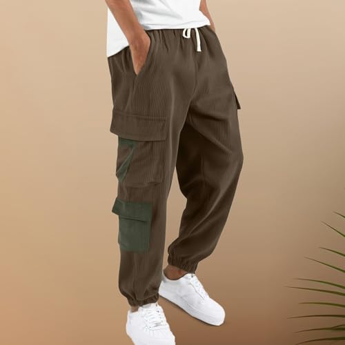 Mens Corduroy Cargo Pants 2026 Winter Warm Casual Straight Leg Pants Workout Jogger Athletic Loose Fit Lightweight Trousers