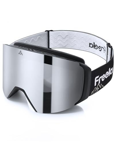Freela Ski Goggles- Frameless, Magnetic OTG Snow Goggles Interchangeable Lens UV400 Protection Anti-Fog for Adult Men Women