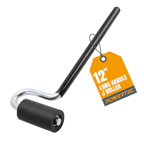 POWERTEC 12" Long Handle J Roller, 1-1/2 Inch Diameter, 3 Inch Wide, Laminate & Veneer Rubber Roller Tool for Edge Bandin...