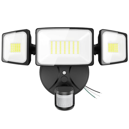 Onforu 75W LED Flood Light Motion Sensor Outdoor, 7000lm Dusk to Dawn Flood Light, Security Light with Three Head, IP65 Wa...