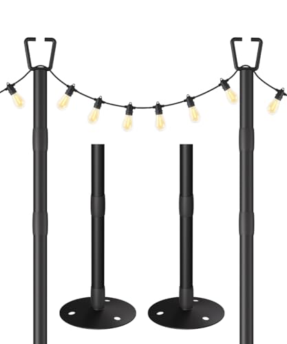 Sprimden 2 Pack 10FT String Light Poles for Outdoor Decor, Sturdy Light Pole with Hard Ground Base, Adjustable Metal Light...