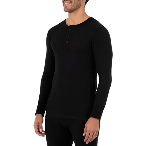 Fruit of The Loom Mens Recycled Waffle Thermal Underwear Henley Top (1 and 2 Packs)