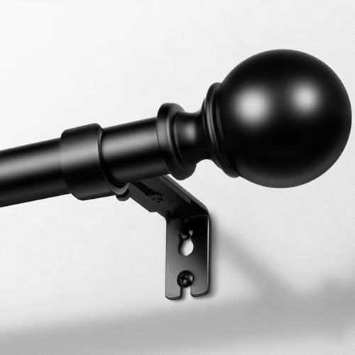 Zeerobee Curtain Rods for Windows 48 to 84, 1 Inch Adjustable Heavy Duty Black Curtain Rod, Outdoor Indoor Room Divider Mo...