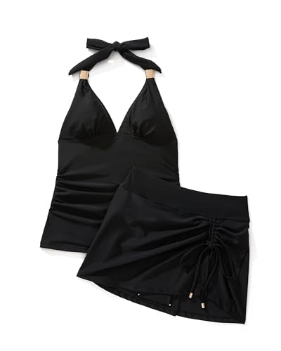 SUUKSESS Women Tummy Control Tankini Swimsuit Sexy Halter Bathing Suit 2 Piece
