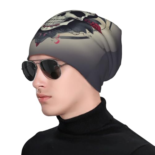 YANYU Skull Yoga Print Soft Beanie Hat for Men Women Warm Fashion Cap for Jogging Cycling Gift Outdoor Use Black
