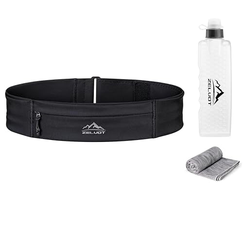 Zelvot Running Belt with 355ml Water Bottle, Extension Strap & Phone Holder, Adjustable Running Fanny Pack with Gym Towel,...