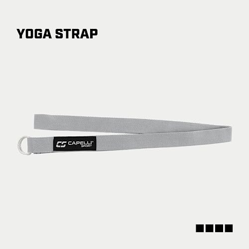 Capelli Sport Yoga Strap Stretch, Fitness and Exercise Elastic Stretching Strap with Steel D-Rings, Grey, 6.5 ft