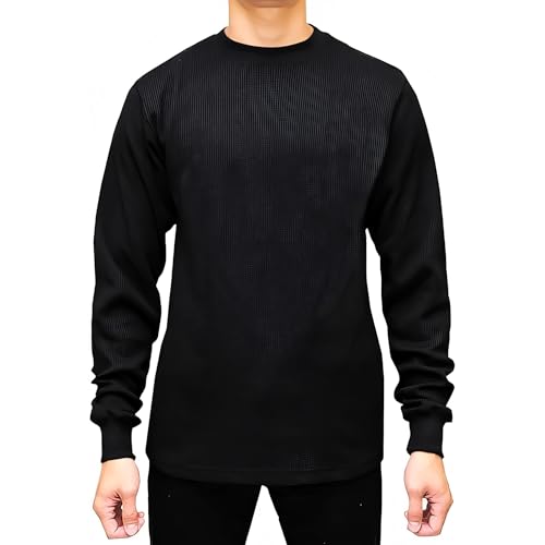 Access Men’s Heavyweight Thermal Shirt Crew Neck, Waffle Knit Long Sleeve Base Layer for Cold Weather