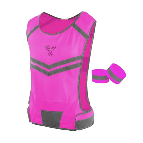 Running Reflective Vest, Inside Pocket & 2 Bands, High Visibility Reflective Running Vest for Night Running Walking Cycling