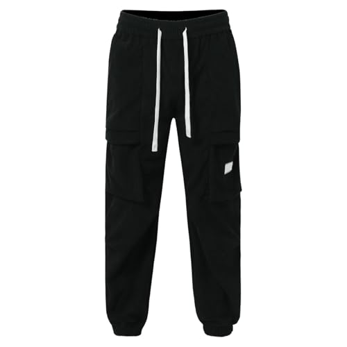 Men Corduroy Cargo Pants 2026 Winter Warm Drawstring Elastic Waist Pants Casual Trendy Solid Regular Fit Lightweight Trousers