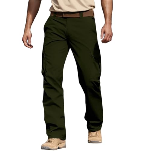 Men's Wide Leg Cargo Pants High Elastic Waist Cotton Drawstring Pants Casual Comfort Lightweight Hiking Trousers with Pocket