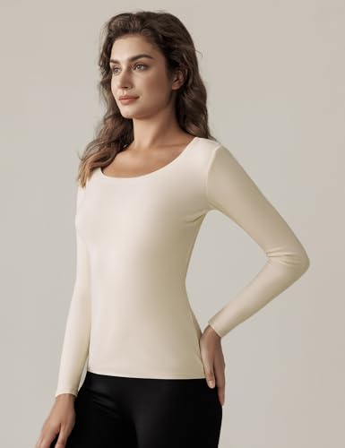 Bonneuitbebe Women Long Sleeve Thermal Shirt Fleece Lined Undershirt Ultra Soft Base Layer Tops for Women Cold Weather