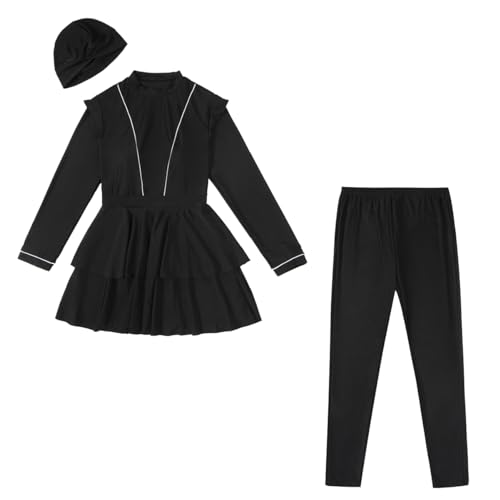 IBAKOM Muslim Swimsuit for Women Burkini Long Pleated Skirt with Swim Cap Modest Bathing Suit Islamic Surfing Rash Guard Set