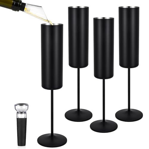 Qtencas 4 Pack Stainless Steel Champagne Glasses, Insulated Champagne Flutes Set of 4, 6oz Stemmed Unbreakable Champagne G...