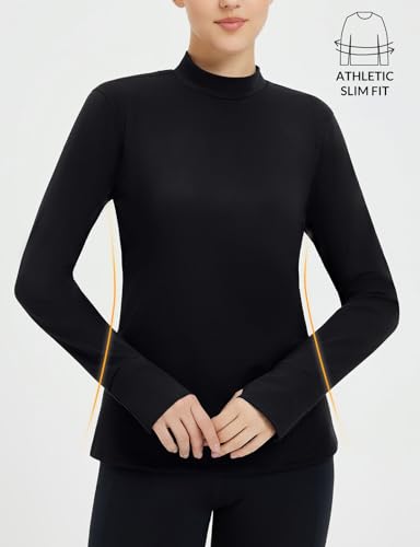 baleaf Thermal Shirts for Women Long Sleeve Turtleneck Tops Fleece Lined Base Layer with Thumb Hole Cold Weather Winter Gear