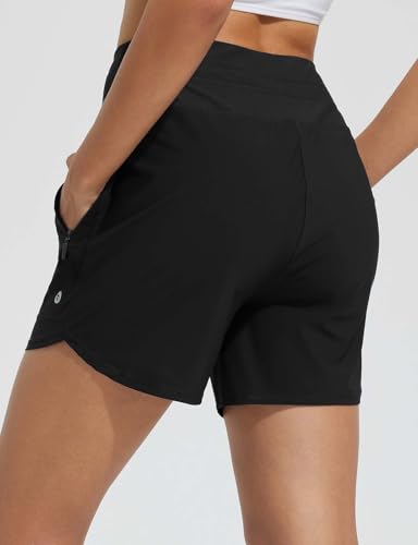 baleaf Women's 5" Swim Board Shorts High Waisted Quick Dry UPF 50+ Swimsuit Swimming Bottoms with Boxer Liner Zipper Pockets