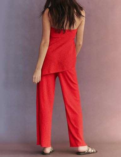 Anoumcy 2 Piece Sets for Women Tube Tops and Pants Lounge Sweater Sets Summer Beach Travel Vacation Outfits