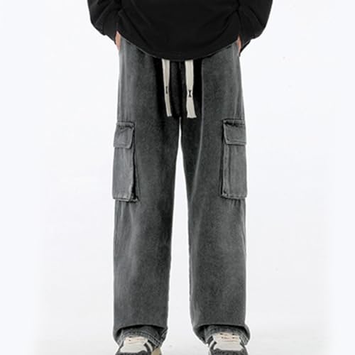 Mens Baggy Jeans Pants Loose Wide Leg Elastic Waist Cargo Pants Y2K Trendy Straight Drawstring Comfort Streetwear Trousers