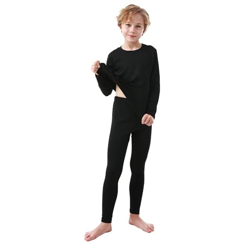 PISIQI Thermal Underwear Set for Boys Long Johns Fleece Lined Set Kids Ultra Soft Base Layer Top Bottom Warm Set for Skiing