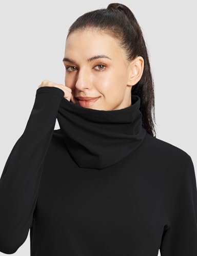 baleaf Women's Thermal Long Sleeve Shirts Fleece Mock Neck Top Warm Undershirts with Detachable Neck Gaiter Thumbholes