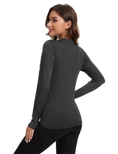 Kinglaman 5 Pack Women Long Sleeve Thermal Shirts, Crew Neck Fleece Lined Base Layer Underwear Cold Weather Tops