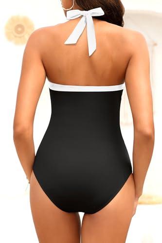 Daci Women's Tummy Control One Piece Swimsuit - Slimming Retro Bathing Suit Halter Swimwear 2026