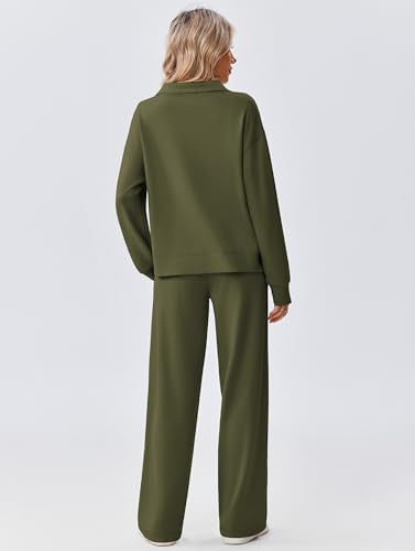 PINSPARK 2 Piece Sets for Women 1/2 Zip Sweatsuit Loose Fit Sweatshirt Straight Leg Pants 2025 Matching Outfit Fall Tracksuit