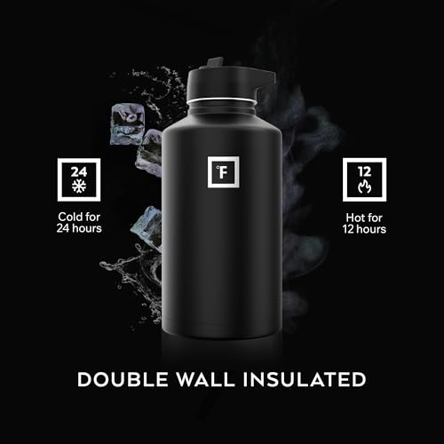 IRON °FLASK Camping & Hiking Hydration Flask with Straw, Wide Mouth Insulated Stainless Steel Sports Water Bottle - 64 oz ...
