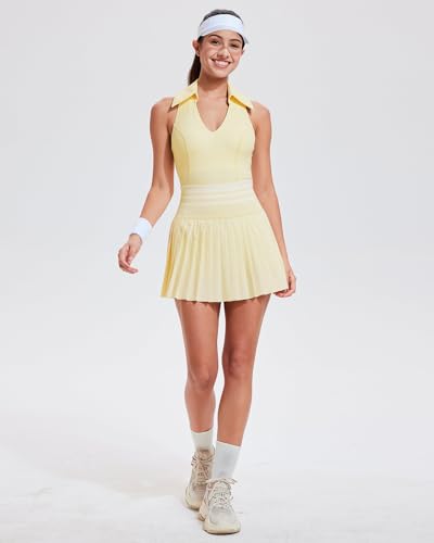 Two Piece Tennis Skirt Set for Women Racerback Color Block High Waisted Pleated Golf Outfits