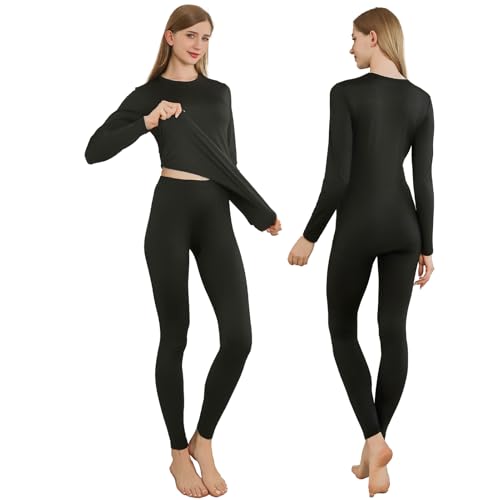 Jumda Thermal Underwear for Women Set, Fleece Lined Base Layer Women Top Bottom, Anti Odor Long Johns & Sleeve Shirt