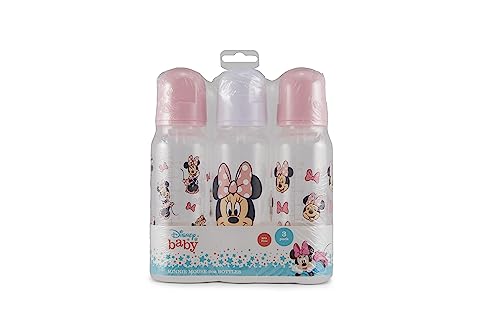 Baby Bottles 9 oz for Boys and Girls| 3 Pack of Disney Minnie Bows and Winks Infant Bottles for Newborns and All Babies | BPA-Free Plastic Baby Bottle for Baby Shower