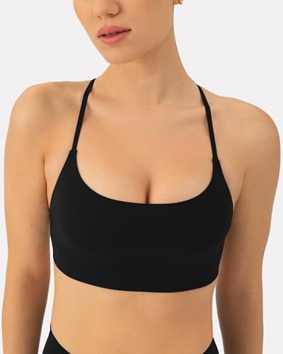 PAVOI ACTIVE Open Back Strappy Yoga Workout Bras for Women - Low Support Criss-Cross Sports Gym Bra Removable Pads - FlexFlow