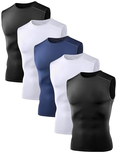 Dalavch 5 Pack Men’s Sleeveless Compression Shirts, Dry Fit Running Sports Workout Athletic Base Layer Tank Tops