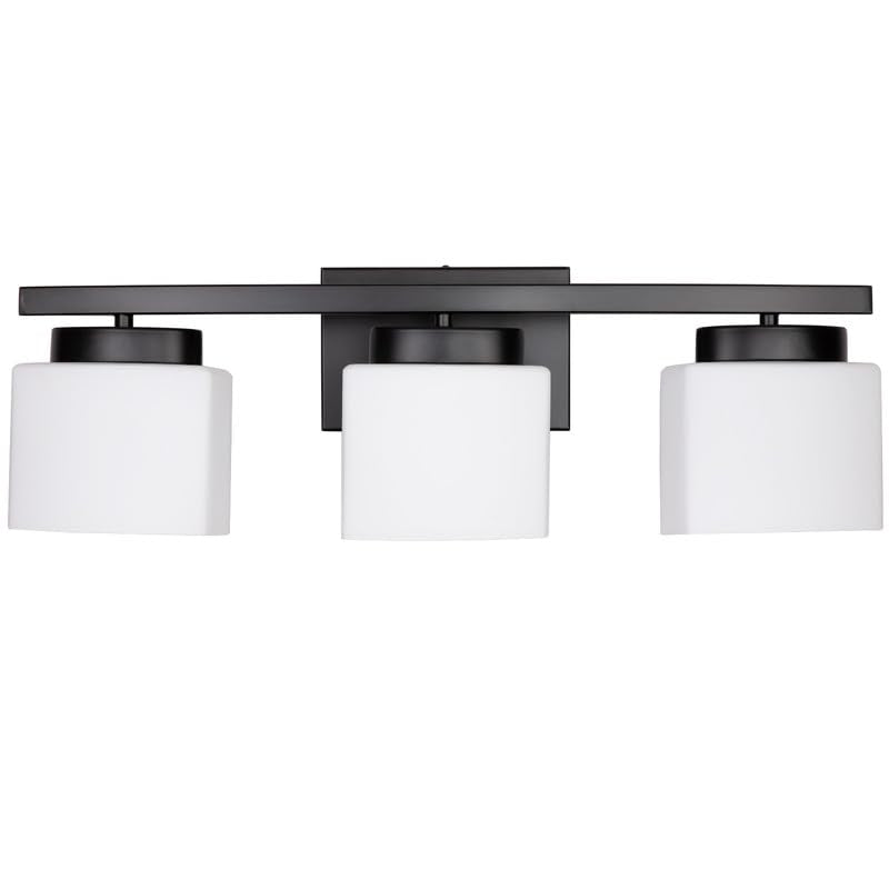 Dosoty 3-Light Bathroom Vanity Light Fixture Over Mirror  Modern Matte Black Vanity Lights With Milky Glass Shade  23 Inches Vanity Lighting Fixtures For Bathroom Lighting