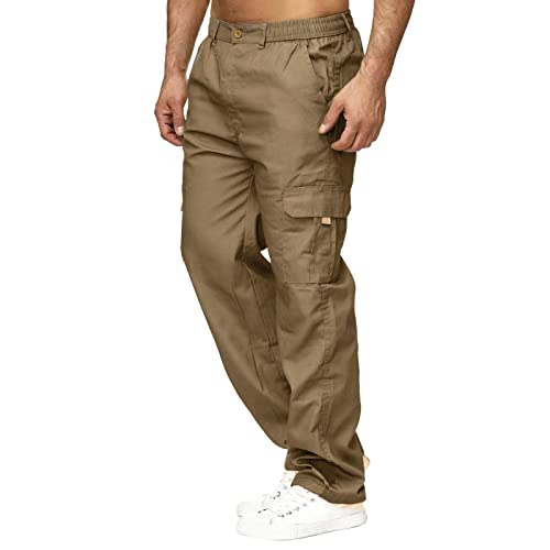 Men Relaxed Fit Cargo Pants Drawstring Elastic Waisted Relaxed Fit Sports Pants Casual Joggers Outdoor Trousers with Pockets