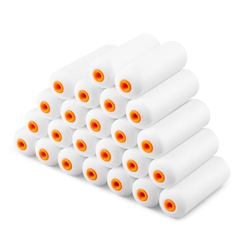 VOOMEY Mini Paint Roller Covers，High Density Foam Paint Roller，4 Inch Foam Roller Paint, 24 Pack,Fits All Flat Surfaces, I...