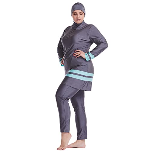 Plus Size Muslim Swimsuits for Women Modest Islamic Swimwear Burkini Full Cover Hijab Top Pants 3PCS Fat Bathing Suits