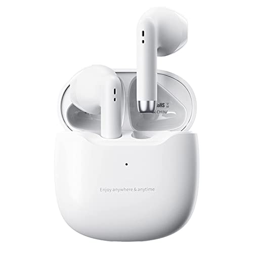 True Wireless Earbuds White Bluetooth 5.3 with Microphone for Working Out Noise Canceling Blue Tooth Ear Buds Deep Bass TW...