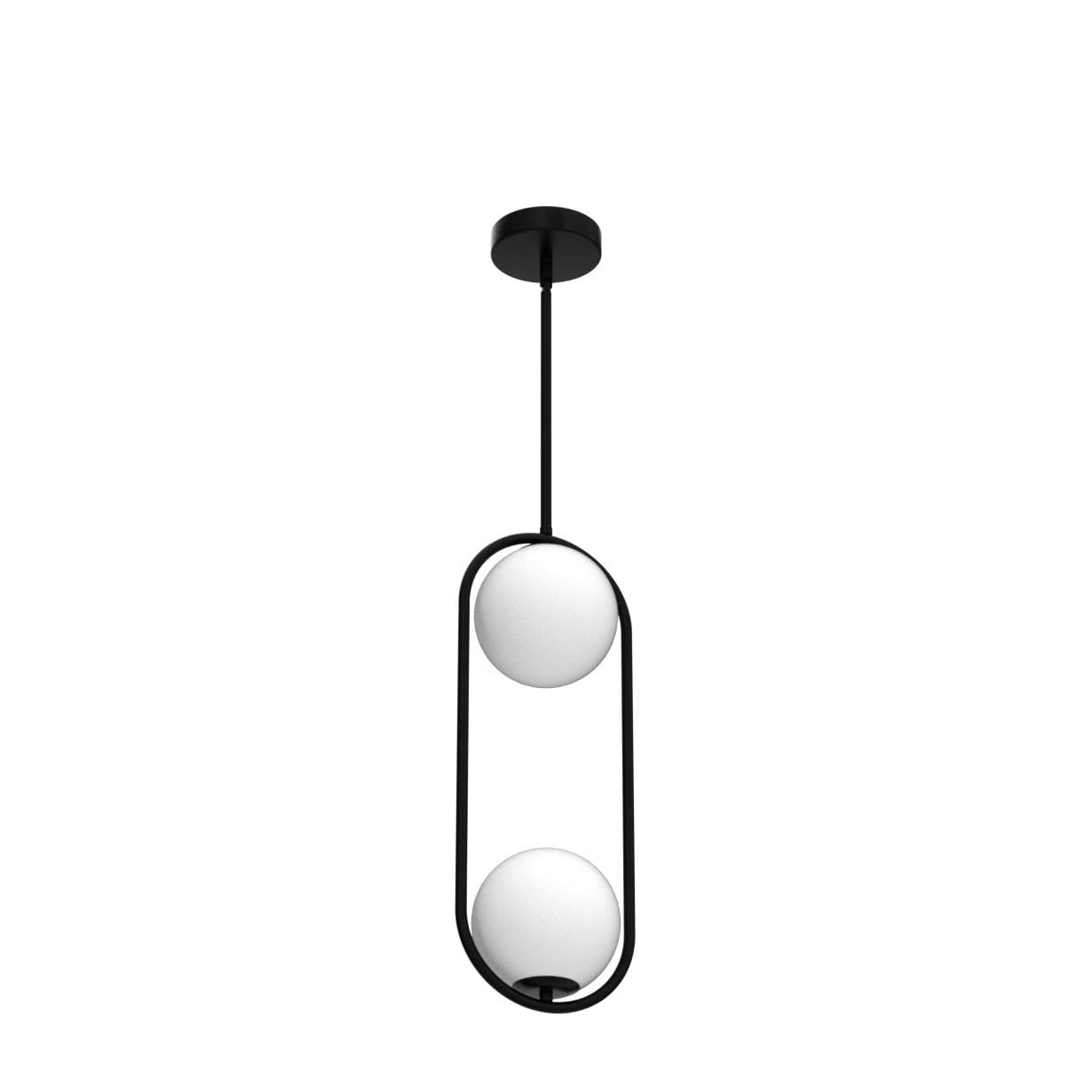 SeeU Modern Pendant Light Fixture, Black, Metal, 2 Lights, Vintage Style with White Globe Glass Lampshade for Kitchen Island/Dining Room