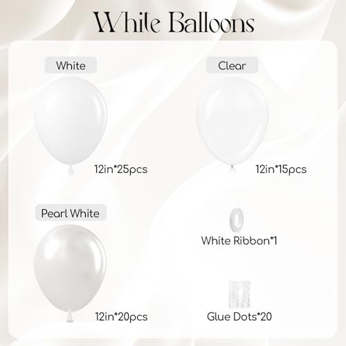 60pcs White Balloons with Clear Pearl White Balloons for Bridal Shower Wedding Bride Bachelorette Engagement Birthday Part...