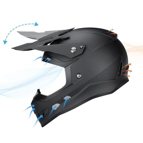 GLX GX623 Youth ATV/Dirt Bike Helmet Combo - Matte Black, Large - DOT