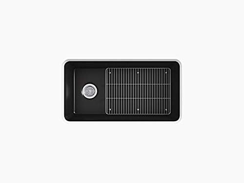 KOHLER K-8206-CM1 Cairn 33-1/2" Undermount Single-Bowl Kitchen Sink, Neoroc Composite Kitchen Sink with Sink Rack, Matte Black