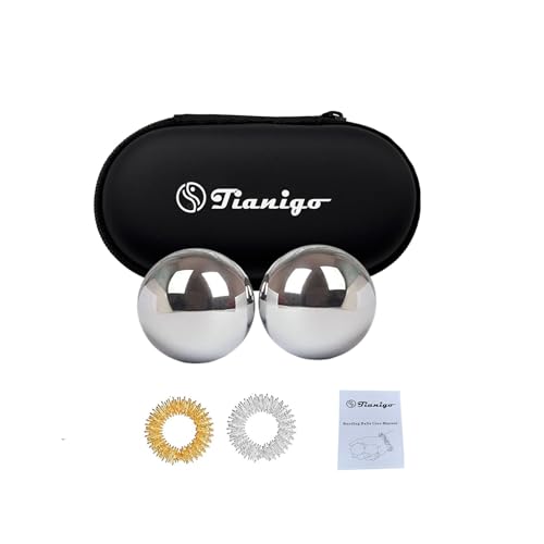 Tianigo Stainless Steel Baoding Balls Set, 1.2 Inches Chinese Health Balls, Metal Stress Relief Hand Massage Balls No Chim...