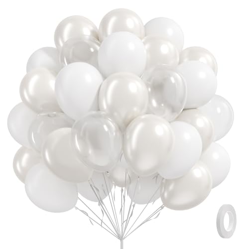 60pcs White Balloons with Clear Pearl White Balloons for Bridal Shower Wedding Bride Bachelorette Engagement Birthday Part...
